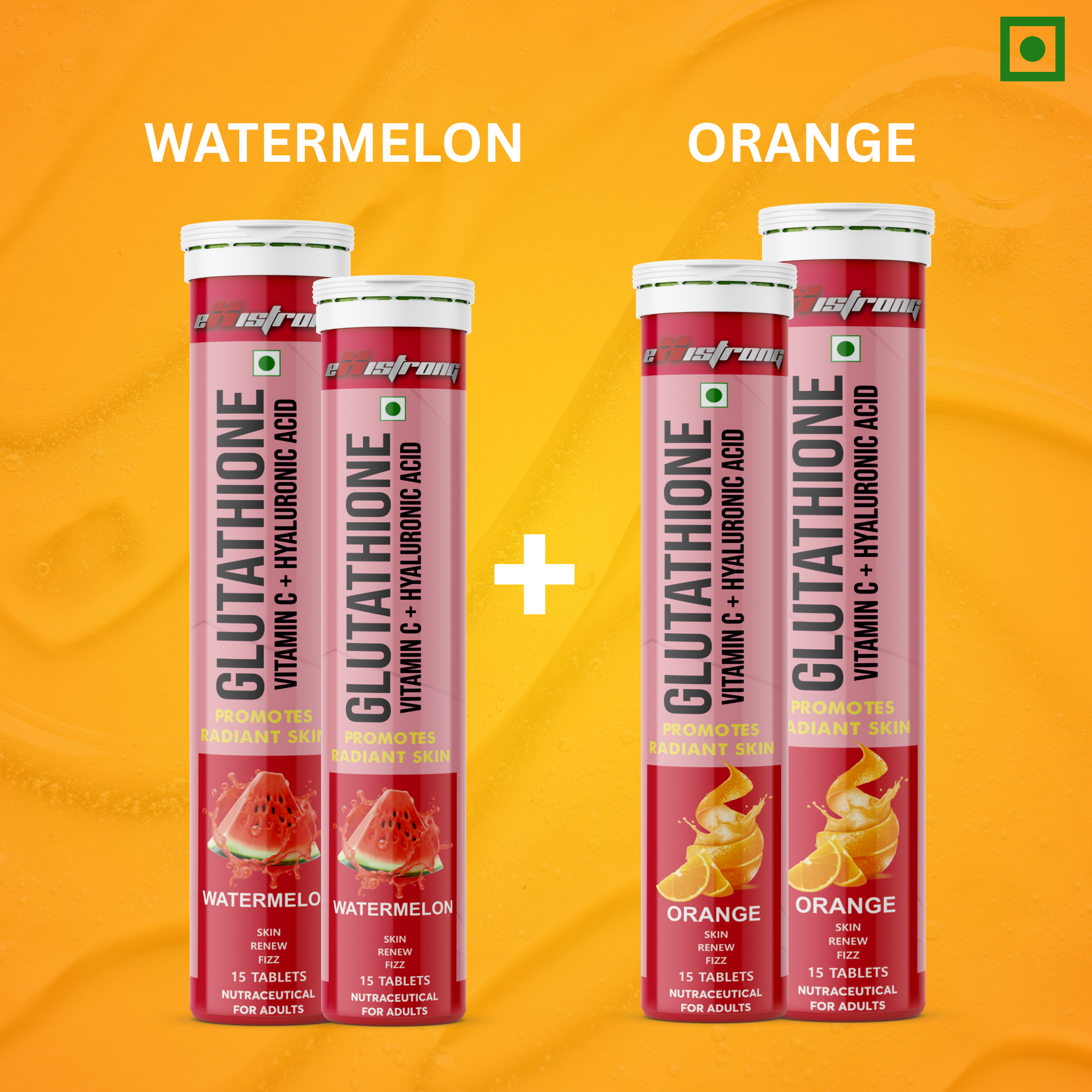 GLUTATHIONE Effervescent x 4 (2 Orange + 2 Watermelon)